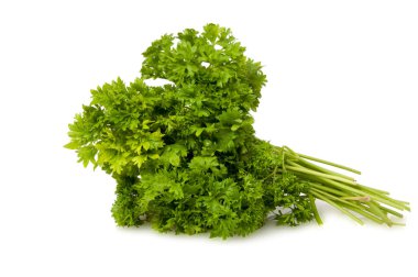 Taze yeşil maydanoz üzerinde beyaz izole salata için