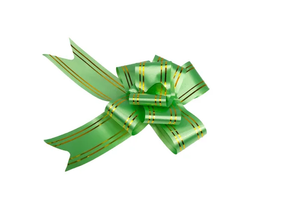 白色的绿色弓为装饰或礼物被隔绝 — 图库照片