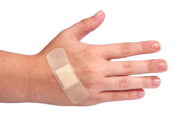 medical plaster or patch on hand isolated on the white