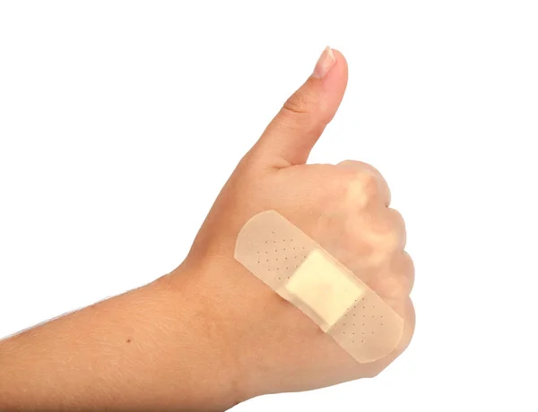 medical plaster or patch on hand isolated on the white