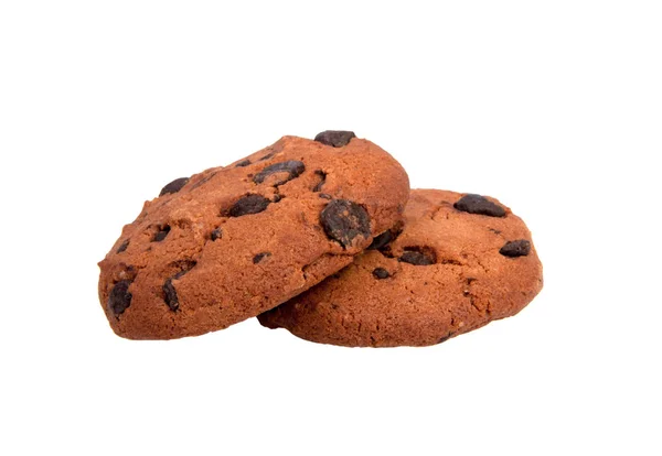 Lekkere Koekjes Met Chocolade Geïsoleerd Witte — Stockfoto