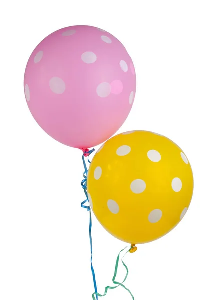 Twee Ballonnen Met Witte Stippen Geïsoleerd Witte — Stockfoto