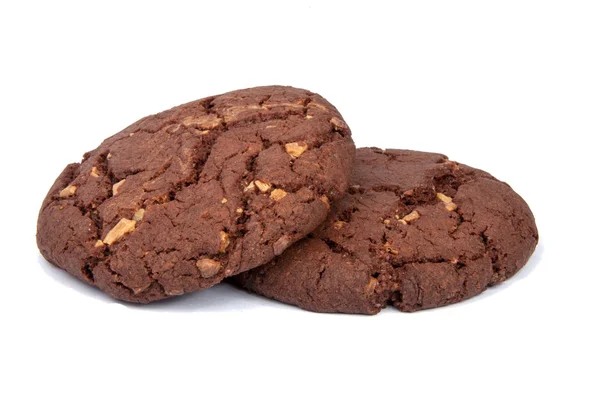 Amerikanische Schokolade leckere Cookies mit Nüssen isoliert auf der weißen — Stockfoto