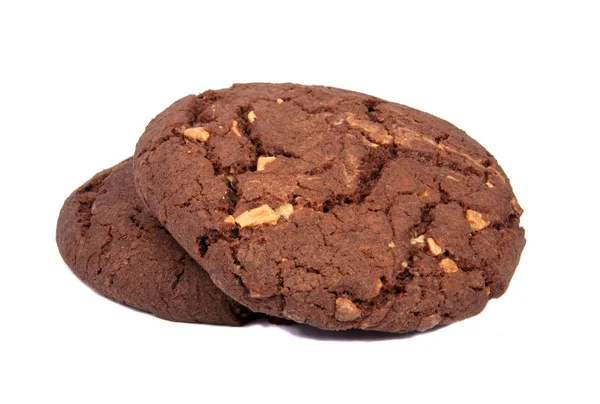 Amerikai csokoládé ízletes cookie dióval, elszigetelt, fehér — Stock Fotó