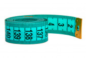 Modrá gumová páska opatření pro šití tkaniny nebo tkaniny izolované na bílém
