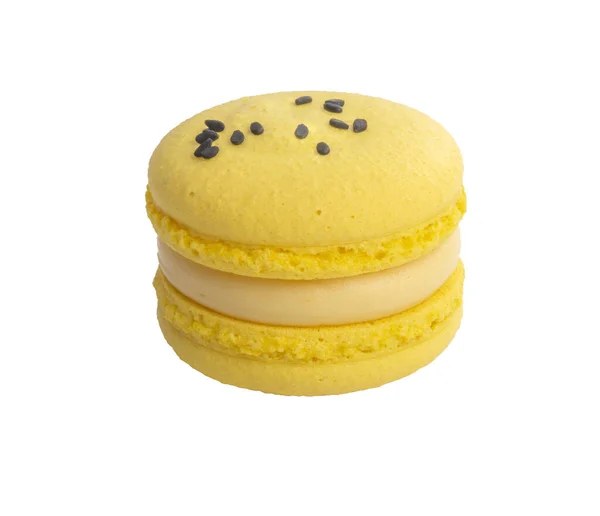 Exclusive Yellow Macaroon Flavor Isolated White — Stock Photo, Image