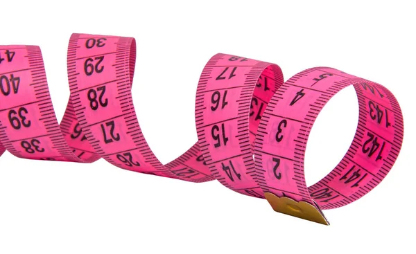 Pink Rubber Tape Measure Sewing Cloth Fabric Isolated White — Stock Photo, Image