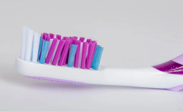 Escova Dentes Branca Violeta Para Dentes Saúde Branco — Fotografia de Stock