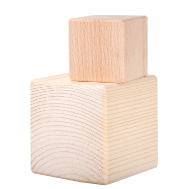 Beyaz üzerine izole ahşap kare tuğla küp