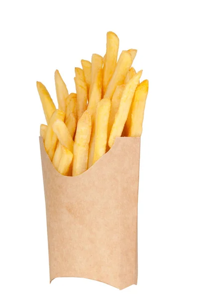 Batata Frita Americana Cesta Papel Isolada Branco — Fotografia de Stock