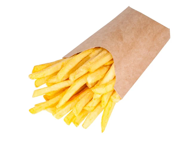 Batata Frita Americana Cesta Papel Isolada Branco — Fotografia de Stock