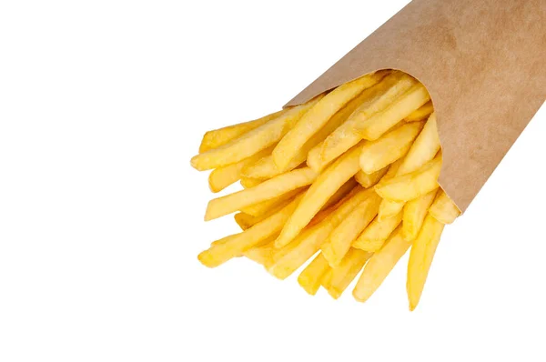 Pomme Terre Frite Américaine Dans Panier Papier Isolé Sur Blanc — Photo