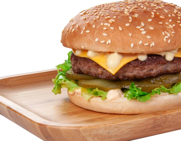 Gustoso Hamburger Alla Griglia Americano Isolato Sul Bianco — Foto Stock