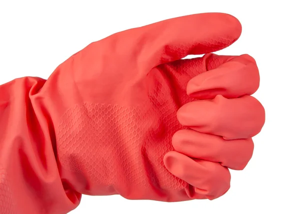 Roze Rubber Handschoen Vrouw Hand Geïsoleerd Witte — Stockfoto