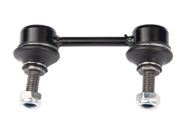 Beyaz arkaplanda otomatik süspansiyon parçaları, dengeleyici çubuğu