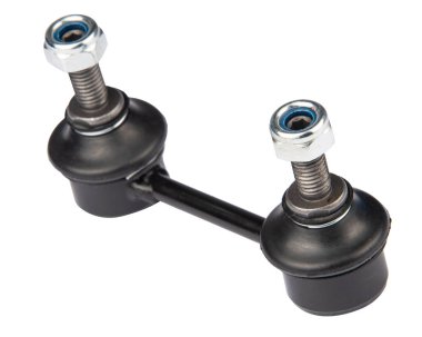 Beyaz arkaplanda otomatik süspansiyon parçaları, dengeleyici çubuğu