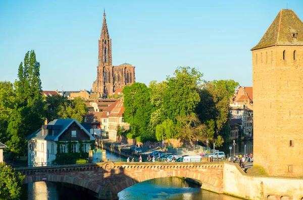 Far Cathedral Ponts Couverts River Strasbourg H — Stock Photo, Image
