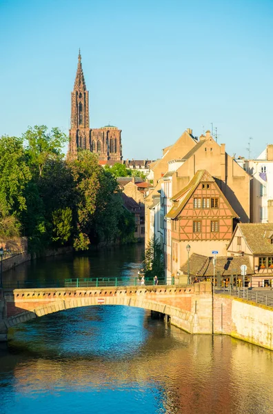 Old Town Bridge River House Strasbourg Cathedral — Stock Photo, Image