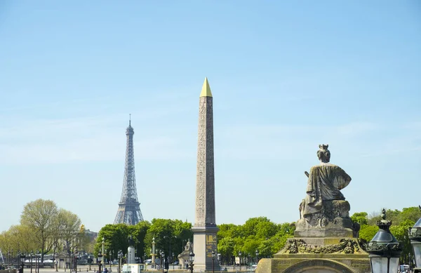 Statue Obelisk Eiffel Tower Place Concorde Paris — Stock Photo, Image