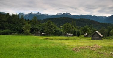 Julian Alps Bohinj Gölü ve Stara Fuzina köyü yakınlarında, kırsal
