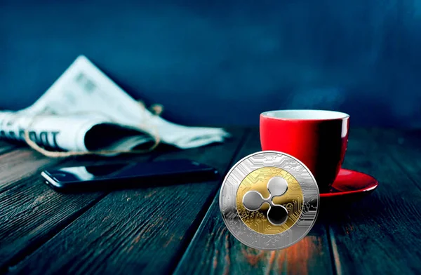 Ripple Coin Red Tea Cup — Stock Photo, Image