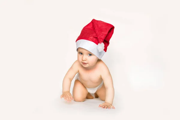 Carte Noël Avec Jolie Petite Fille Chapeau Rouge — Photo