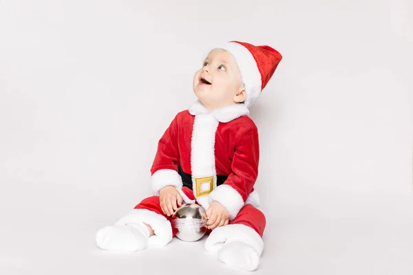 Porträtt Barn Bär Santa Claus Kostym Barn Roligt Juletid Merry — Stockfoto