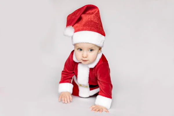 Joyeux Enfant Père Noël Sur Fond Blanc — Photo