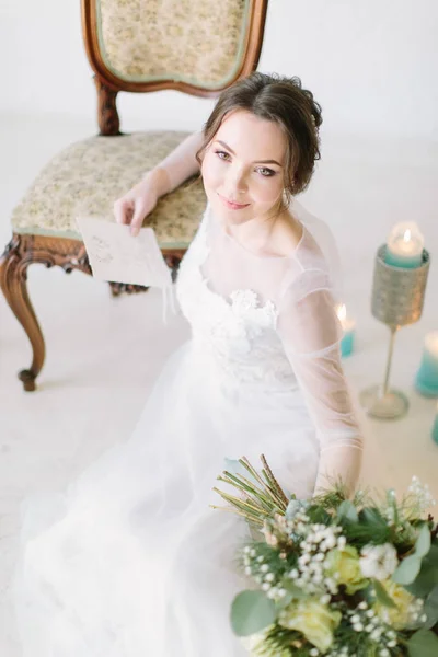 Preparación Novia Mañana Retrato Una Novia Tierna Romántica Vestido Novia —  Fotos de Stock