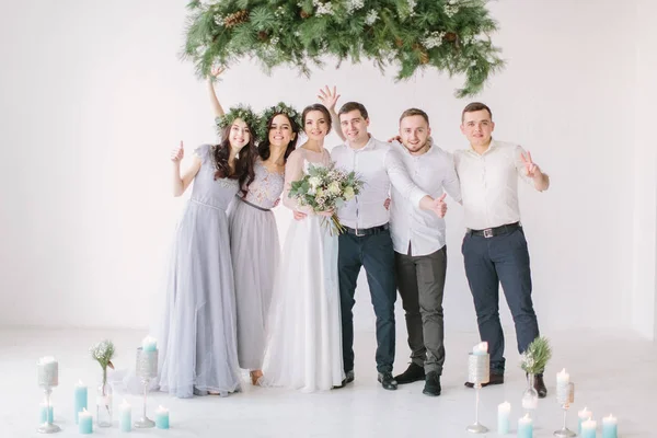 Joyful Emotions Bride Groom Friends — Stock Photo, Image