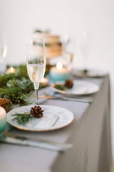 Mesa Casamento Com Pratos Bolo Casamento Decoração Casamento Flores Decoração — Fotografia de Stock