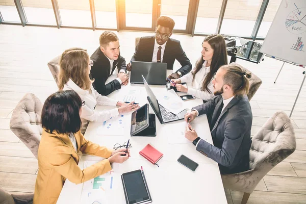 Top View Business Team Discussing Problem Business Multiethnical Group Business — Stock Photo, Image