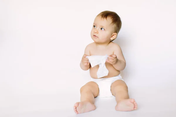 Hygiene Little Baby Girl Get Wet Wipes Wipes Her Face — Stock Photo, Image