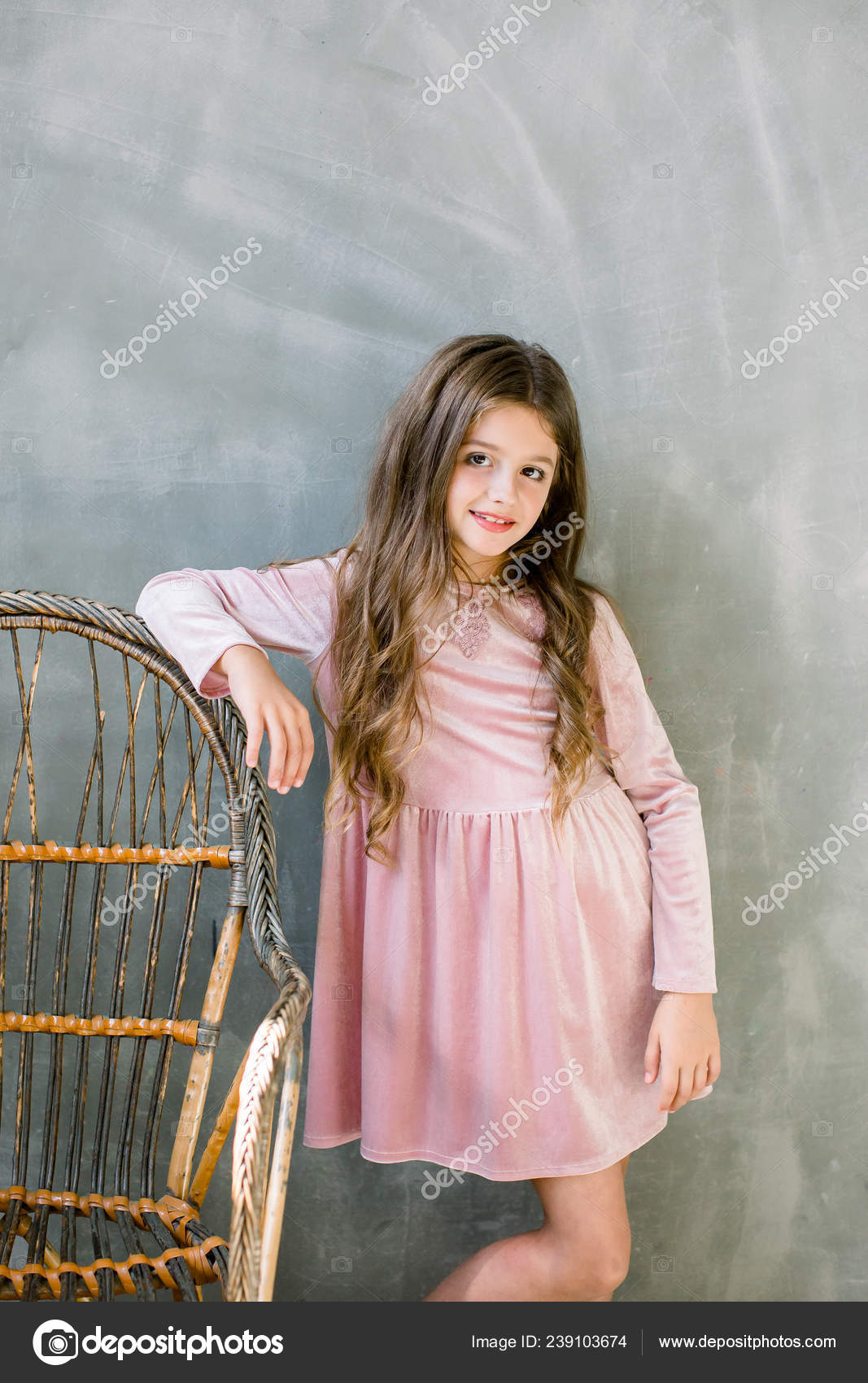 Cute Baby Girl Year Old Wearing Stylish Pink Dress Overgrey Stock ...