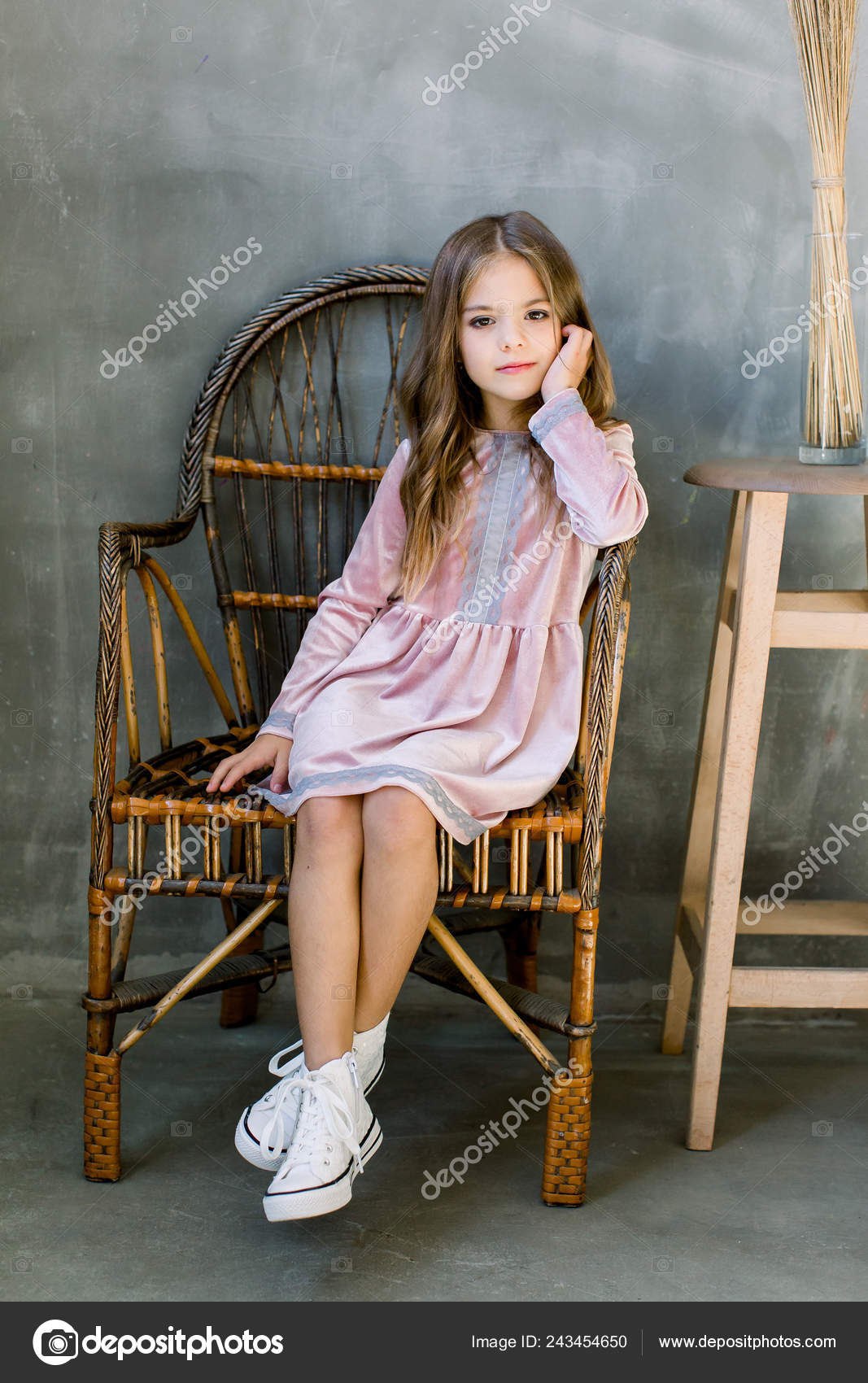 Cute Baby Girl Year Old Wearing Stylish Pink Dress Sitting Stock ...