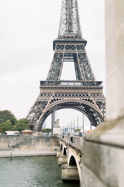 Eiffel tower and Seine river. Panoramic view of city of Paris with Eiffel tower and bridge over Seine river, France.