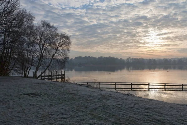 Salida Del Sol Lago Cerca Silkeborg Dinamarca — Foto de Stock