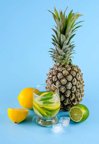 Summer Pattern Pineapples Blue Background — Stock Photo, Image