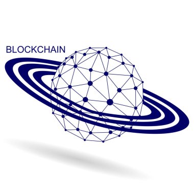 Planet Earth Blockchain teknoloji. Vektör grafik illüstrasyon. 