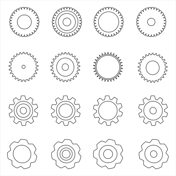 Satz Flacher Zahnradsymbole Vektorgrafische Illustration — Stockvektor