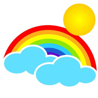 Güneş ve rainbow ile bulut. Vektör hava simgesini veya arka plan.