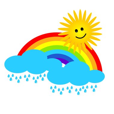 Güneş ve rainbow ile bulut. Vektör hava simgesini veya arka plan.