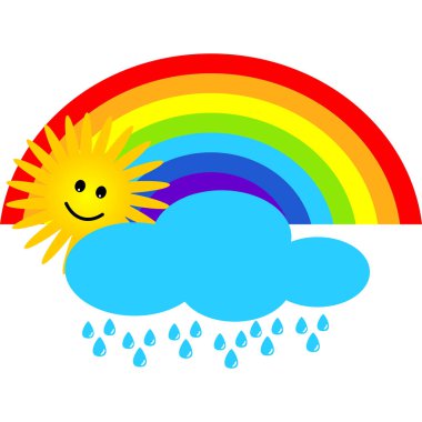 Güneş ve rainbow ile bulut. Vektör hava simgesini veya arka plan.