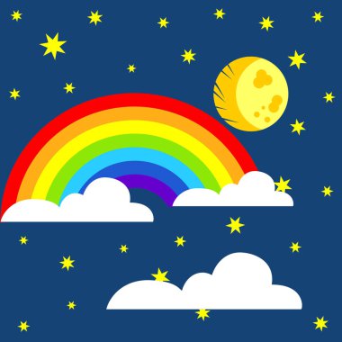 Ay ve rainbow ile bulut. Vektör hava simgesini veya arka plan.