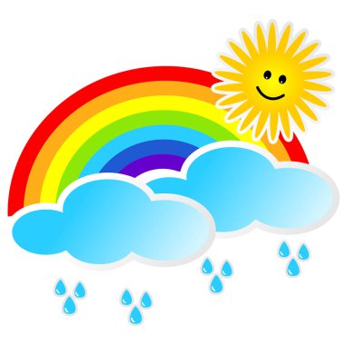 Güneş ve rainbow ile bulut. Vektör hava simgesini veya arka plan.