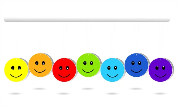 Szczęśliwy Twarz Wyrażeń Uśmiech Kolorów Tęczy Graficzny Ilustracja Wektorowa Cieniem — Wektor stockowy