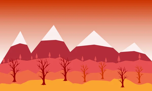 Плоский Векторный Пейзаж Иллюстрация Осенью Векторный Фон Горами Деревьями — стоковый вектор