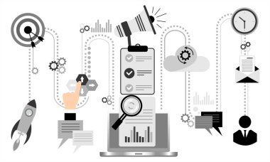 İş pazarlama, analytics, strateji ve başlangıç için kavram. Vektör grafik tasarım.