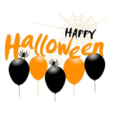 Mutlu Cadılar Bayramı mesajı tasarım arka plan ile balonlar ve örümcekler.