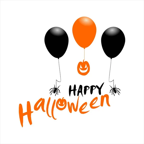 Gelukkig Achtergrond Van Halloween Bericht Ontwerp Met Ballonnen Pompoen Spinnen — Stockvector